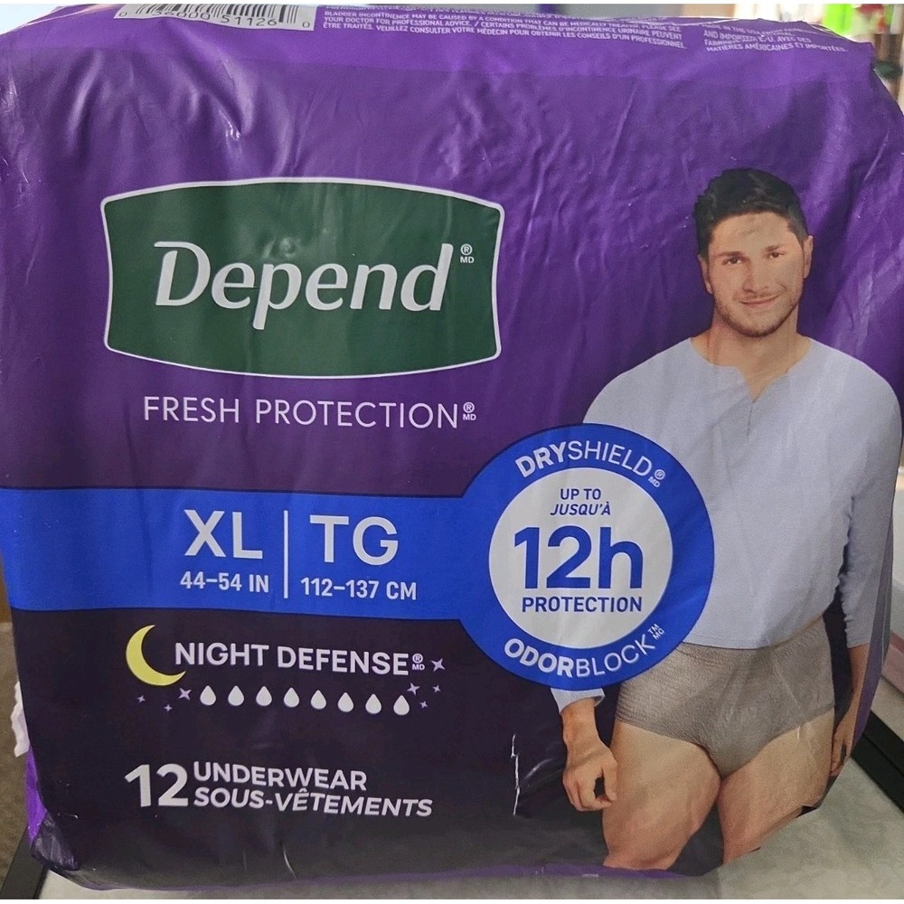 24ct Night Defense Adult Diapers, Incontinence Underwear for Men, Disposable